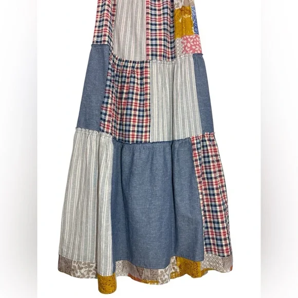 NWT Easel Boho Patchwork Maxi Dress Size M Linen Cotton Adjustable Festivals - Picture 7 of 15